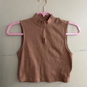 PLAYBOY Brown Fitted Crop Tank Top